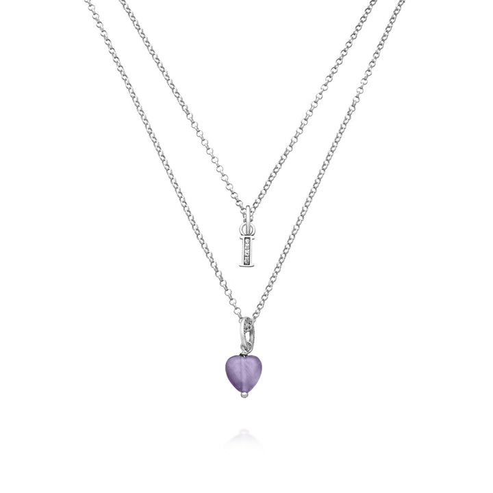Collier Giovanni Raspini cadeau précieux lettre I Collier en argent 925, améthyste et zircons X01486
