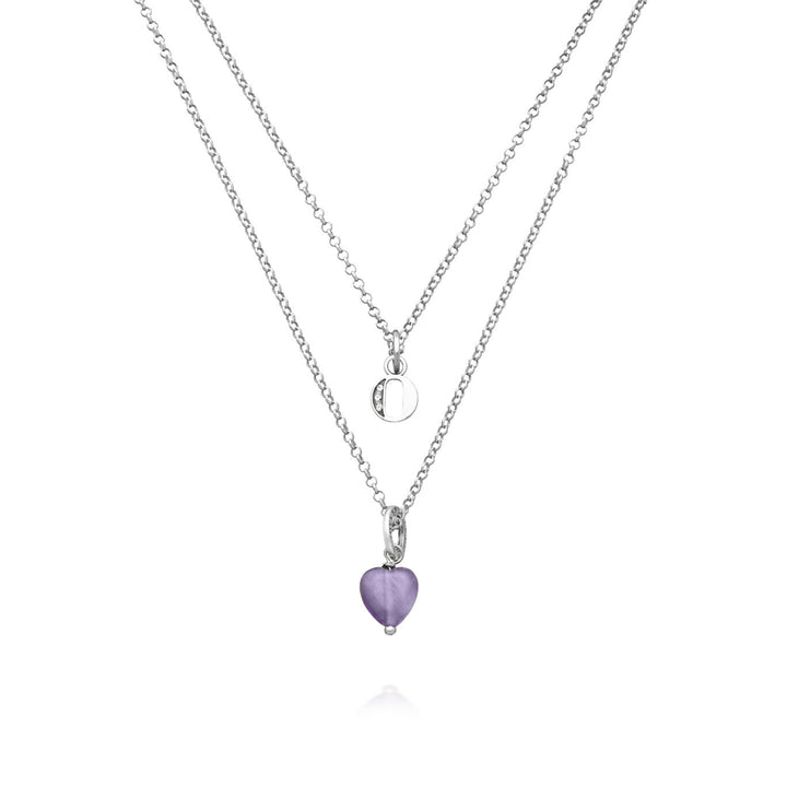 Collier Giovanni Raspini cadeau précieux lettre o Collier en argent 925, améthyste et zircons X01480
