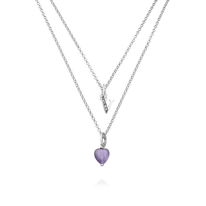 Collier Giovanni Raspini cadeau précieux lettre v Collier en argent 925, améthyste et zircons X01473