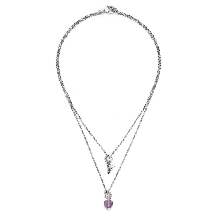 Collier Giovanni Raspini cadeau précieux lettre v Collier en argent 925, améthyste et zircons X01473