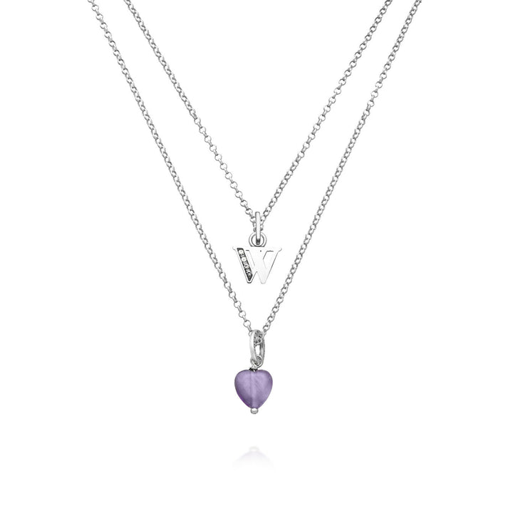 Collier Giovanni Raspini cadeau précieux lettre w Collier en argent 925, améthyste et zircons X01472