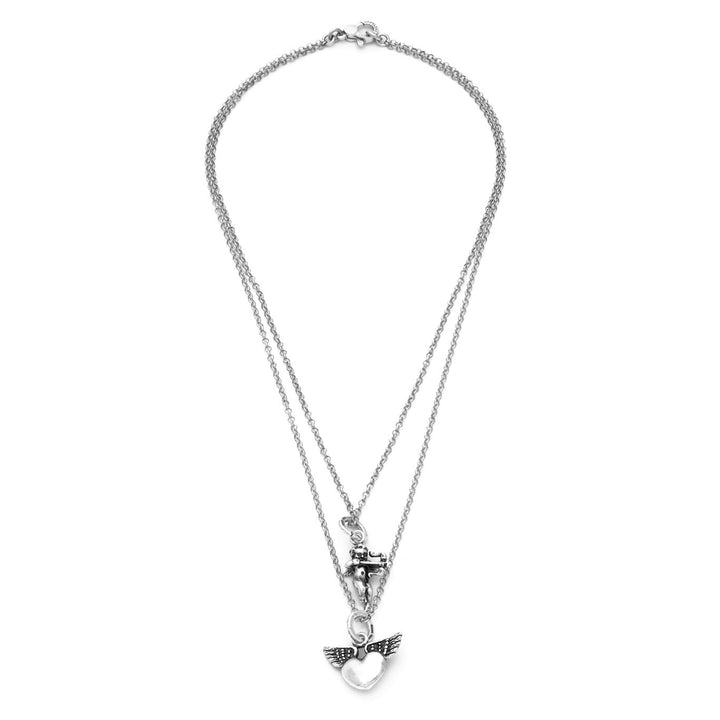 Giovanni Raspini Winged Heart and Puttino Arco Necklace silver X01769
