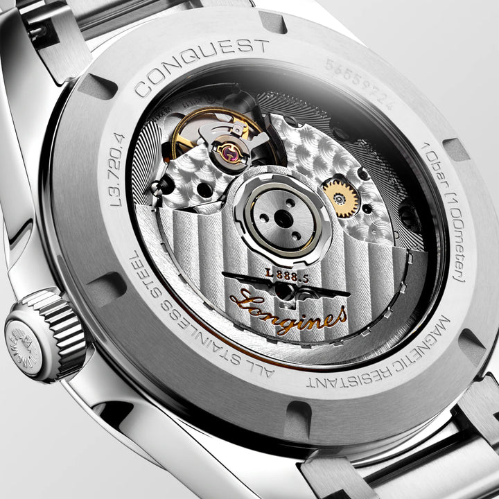 Montre Longines Conquest 38 mm en acier automatique argenté L3.720.4.72.6