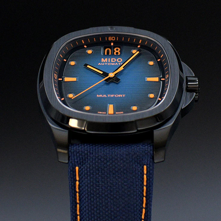 Reloj Mido Multifort TV Big Date 39x40mm azul automático acero acabado PVD negro M049.526.37.041.00