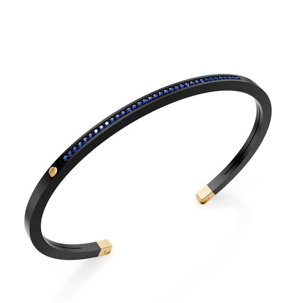 Bracelet jonc World Diamond Group en titane noir, avec une rangée de saphirs et inserts en or jaune 18 carats GBR036O1ZBNE