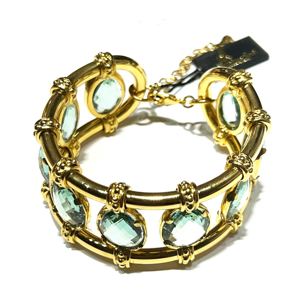 Federica Rossi Ibiza bracelet bronze PVD finish 18kt yellow gold quartz aquamarine color FR.BR.18