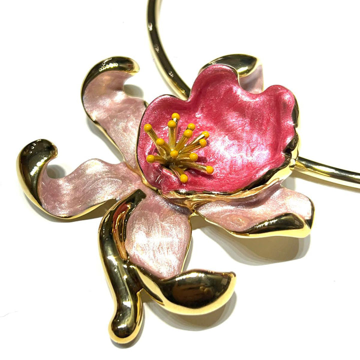 Federica Rossi Collar gargantilla rígida Flor de Orquídea acabado PVD bronce esmalte oro 18kt FR.GI.26