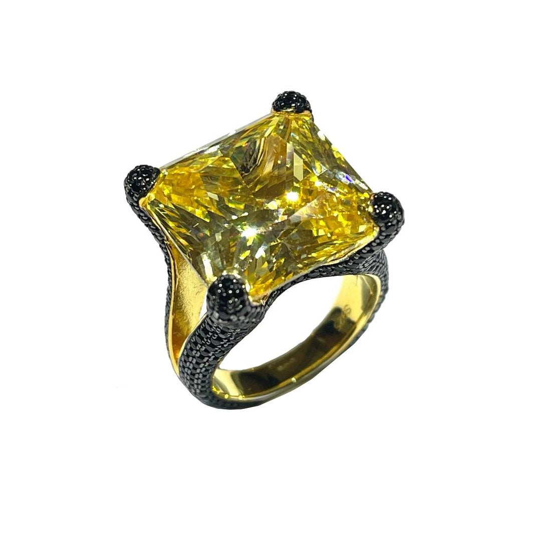 AP Coral anello Hollywood Diva Style argento 925 finitura PVD oro giallo quarzo fancy AN2964GG - Capodagli 1937