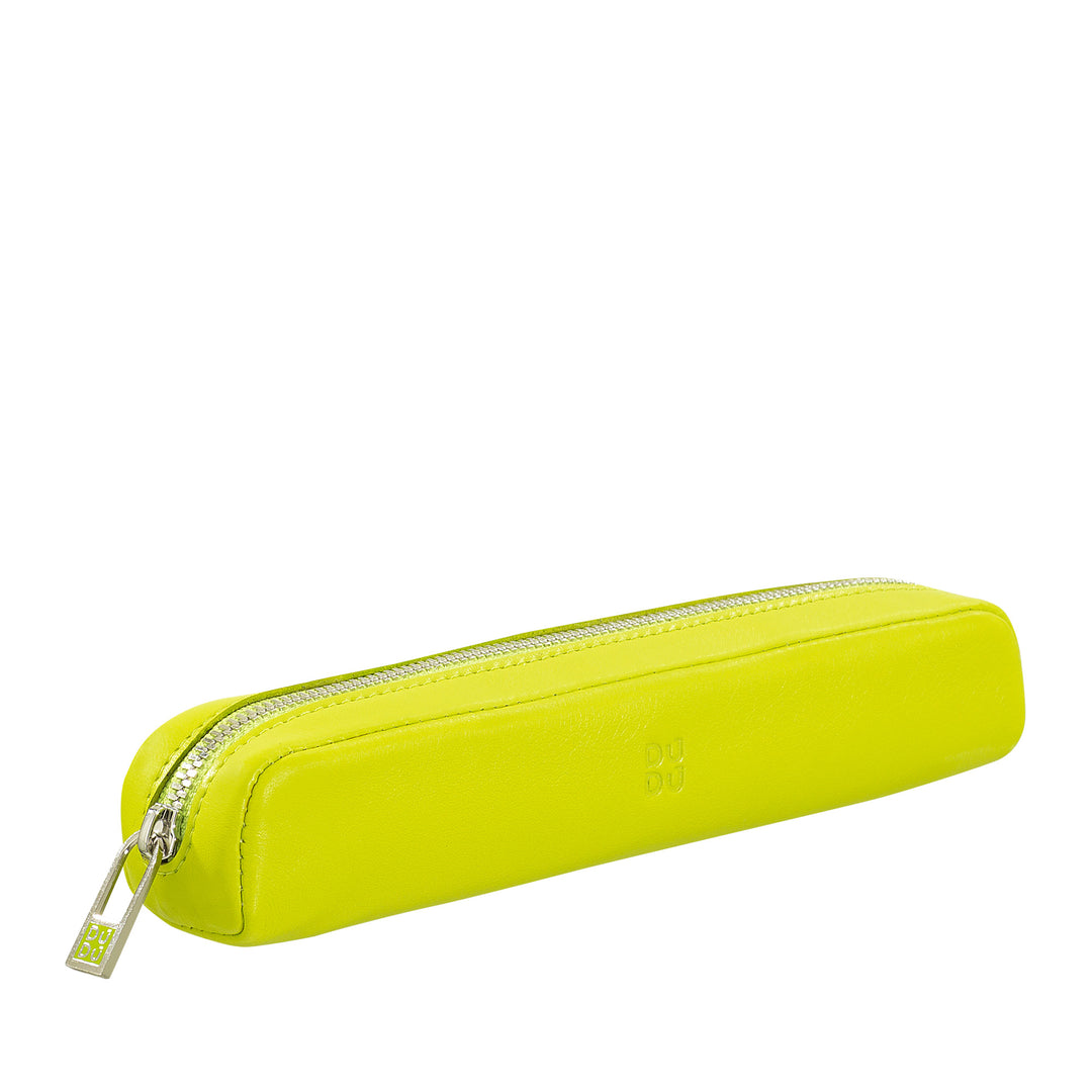 DUDU Genuine Leather Pencil Case with Zip, Pen Holder, Small 18x3cm, Compact and Colorful