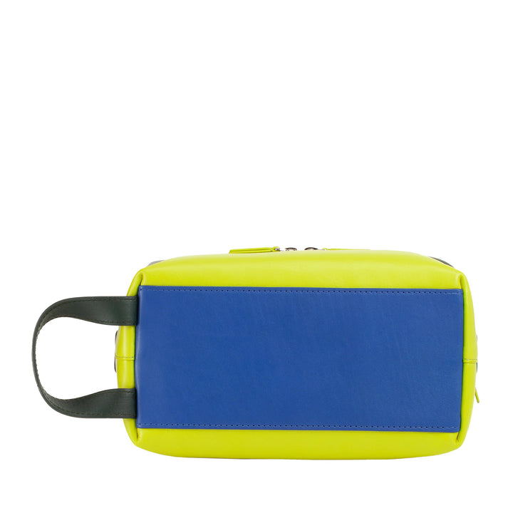 DUDU Neceser de Viaje para Hombre y Mujer, Neceser de Piel Coloreada Hecho a Mano, 2 Compartimentos con Asa