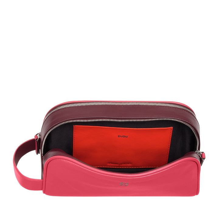 DUDU Trousse de beauté de voyage pour homme et femme en cuir souple durable, trousse de toilette à double fermeture éclair, intérieur hydrofuge, sac à main avec poignée