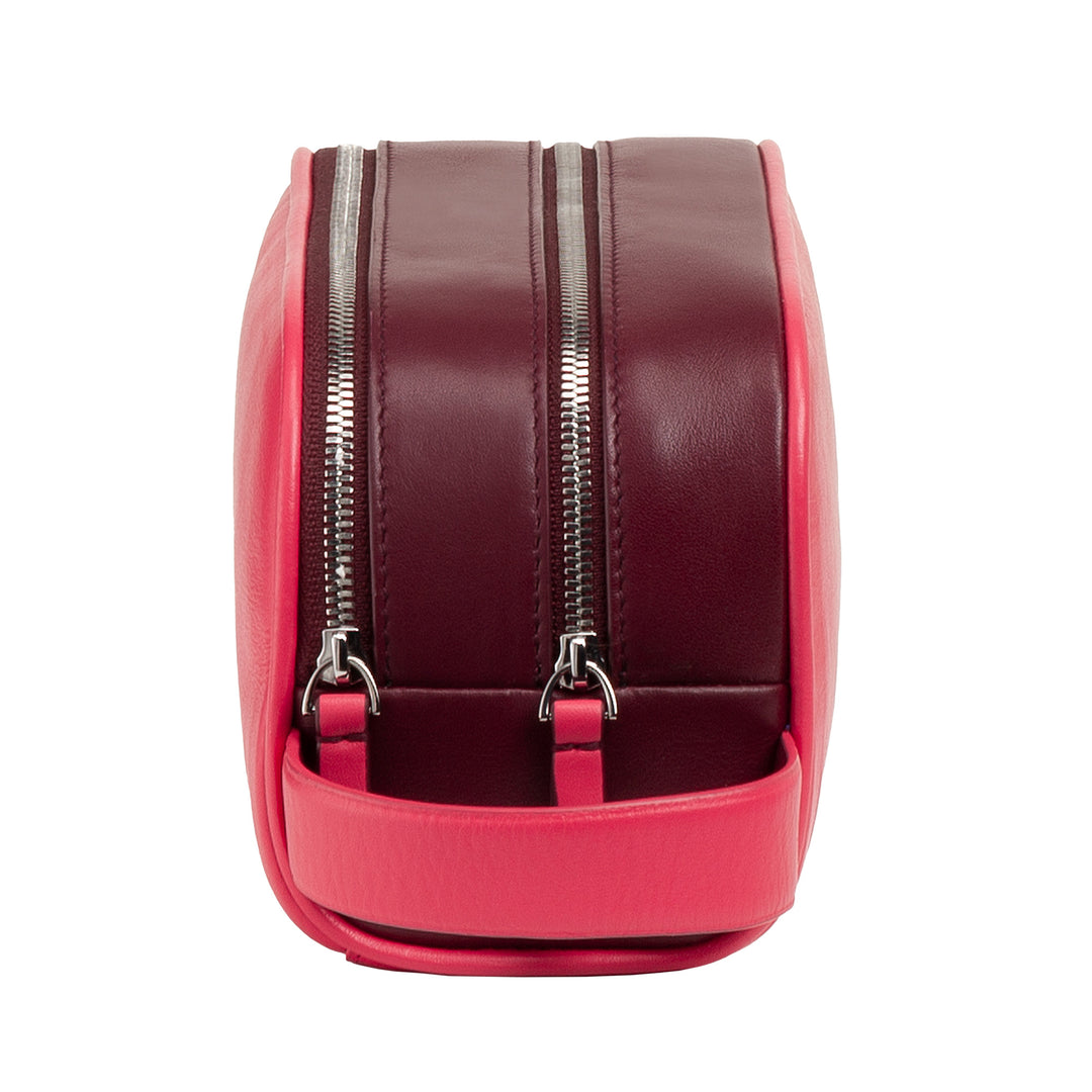 DUDU Trousse de beauté de voyage pour homme et femme en cuir souple durable, trousse de toilette à double fermeture éclair, intérieur hydrofuge, sac à main avec poignée