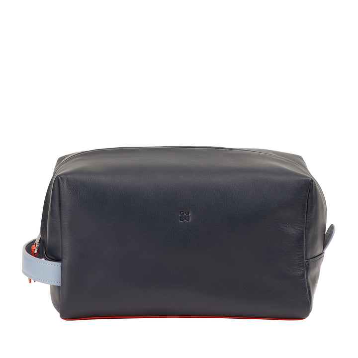 DUDU Leather Beauty Case for Men and Women - Elegant Travel Cosmetic Bag, Minimal Design, Real Leather, Compact Toiletry Bag for Accessories and Cosmetics