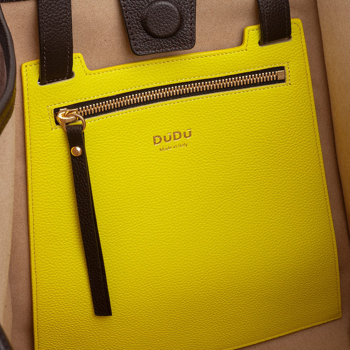 DUDU Sac à Bandoulière pour Femme en Cuir Véritable Fabriqué en Italie, Sac Cabas élégant, Double Poignée, Cuir Pleine Fleur ou Daim - Grand Sac à Main pour le Travail et les Loisirs