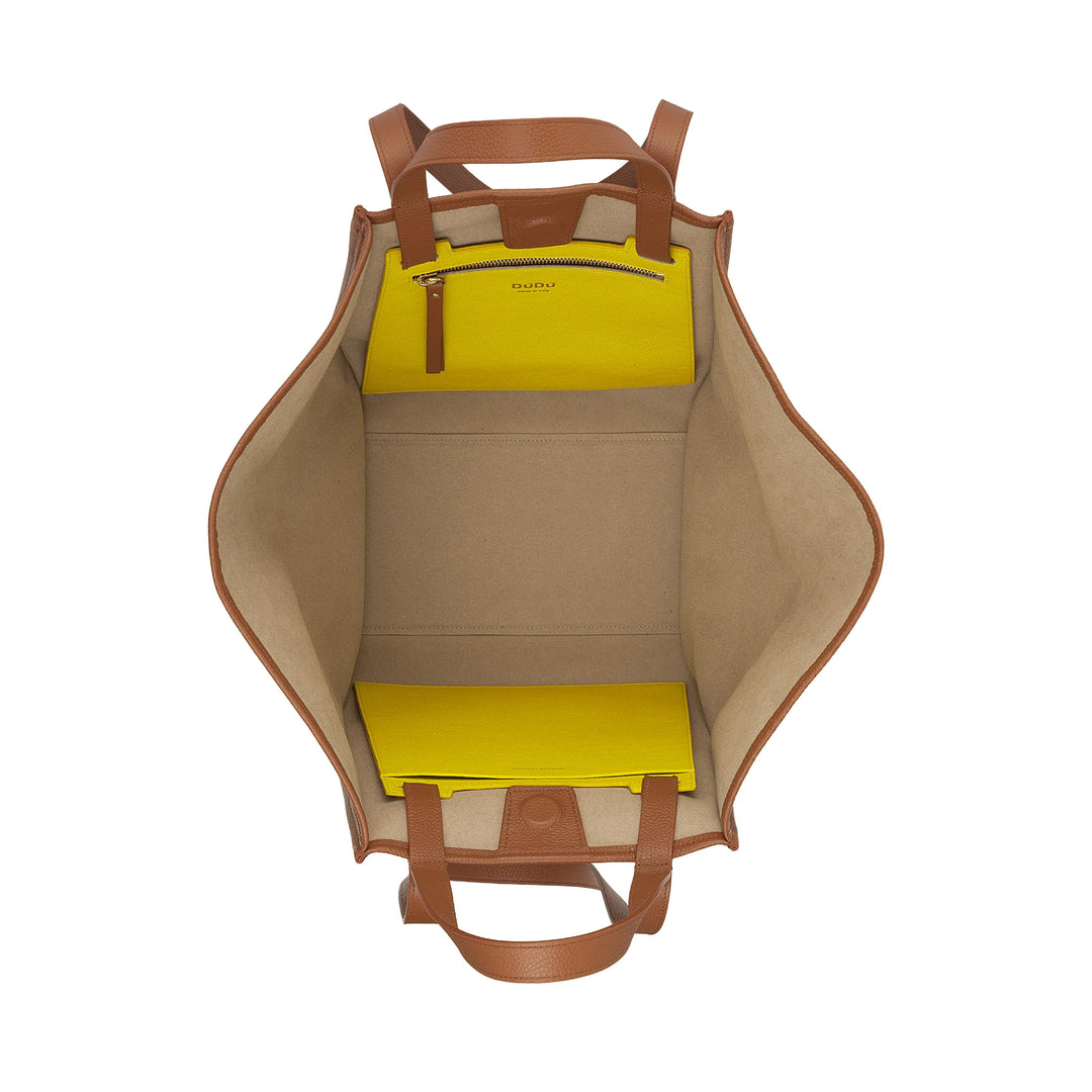 DUDU Sac à Bandoulière pour Femme en Cuir Véritable Fabriqué en Italie, Sac Cabas élégant, Double Poignée, Cuir Pleine Fleur ou Daim - Grand Sac à Main pour le Travail et les Loisirs