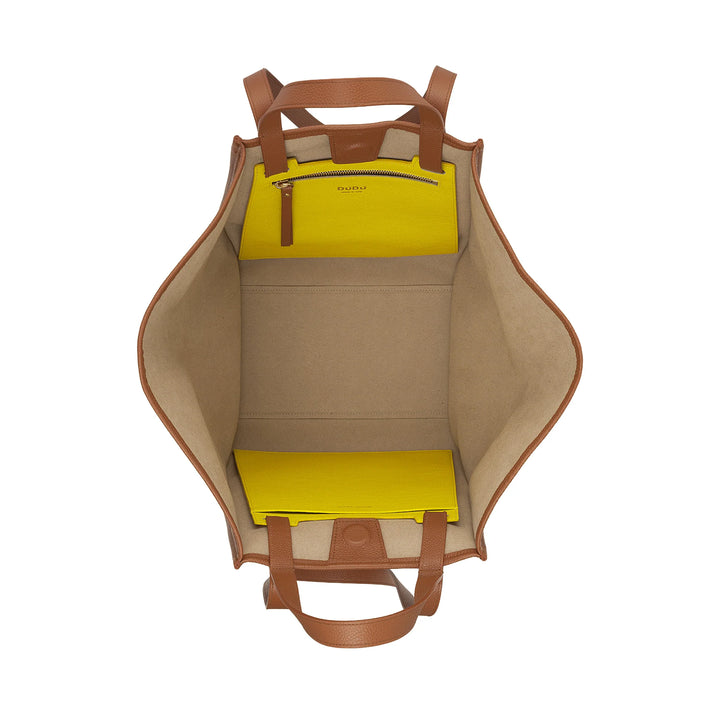DUDU Sac à Bandoulière pour Femme en Cuir Véritable Fabriqué en Italie, Sac Cabas élégant, Double Poignée, Cuir Pleine Fleur ou Daim - Grand Sac à Main pour le Travail et les Loisirs