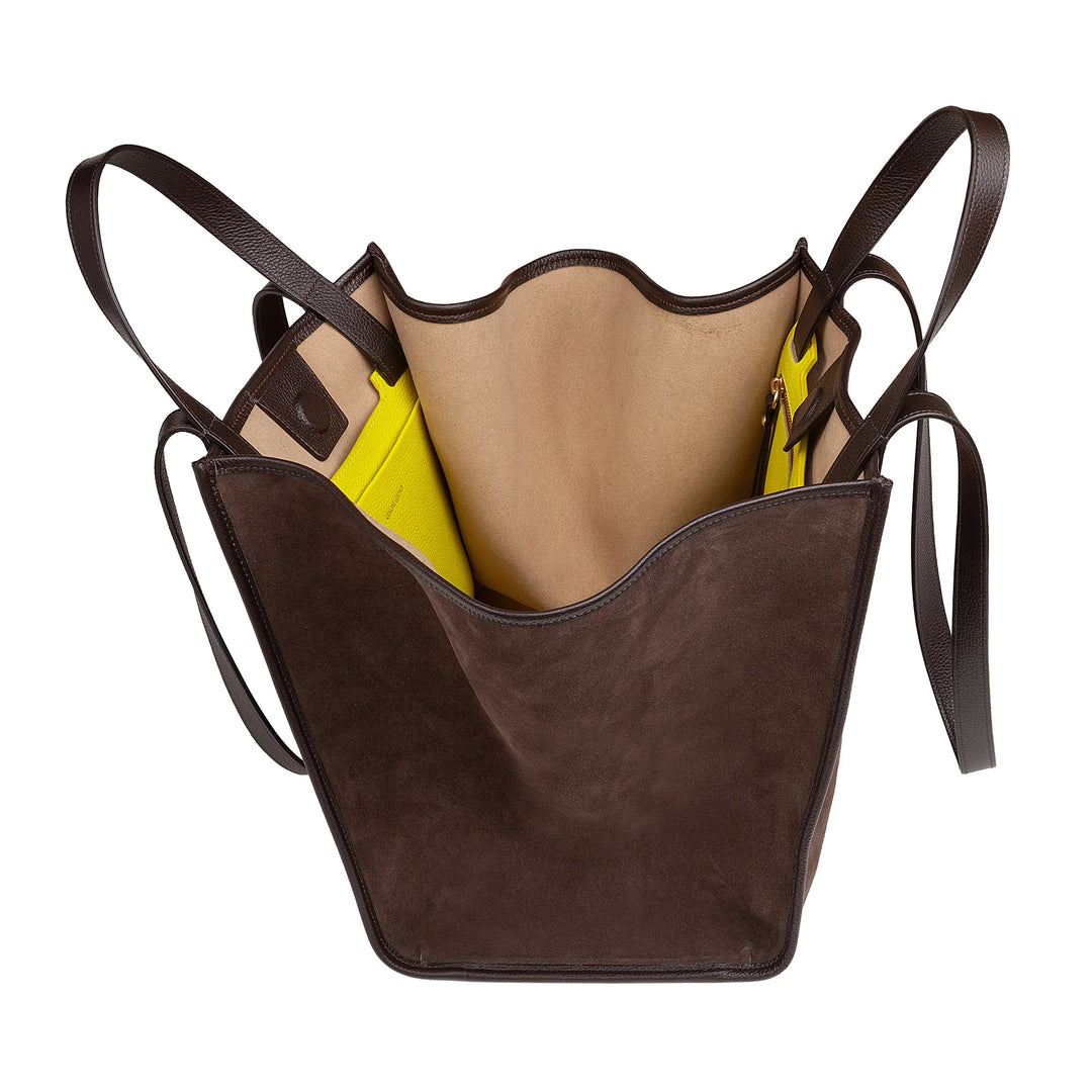 DUDU Sac à Bandoulière pour Femme en Cuir Véritable Fabriqué en Italie, Sac Cabas élégant, Double Poignée, Cuir Pleine Fleur ou Daim - Grand Sac à Main pour le Travail et les Loisirs