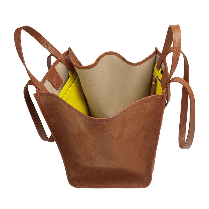 DUDU Sac à Bandoulière pour Femme en Cuir Véritable Fabriqué en Italie, Sac Cabas élégant, Double Poignée, Cuir Pleine Fleur ou Daim - Grand Sac à Main pour le Travail et les Loisirs