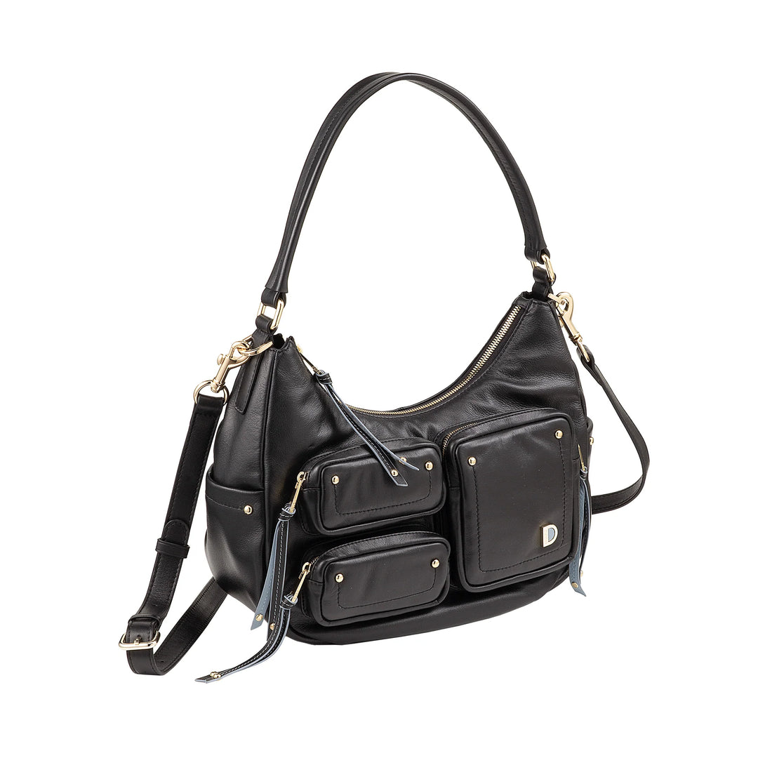 DUDU Sac à bandoulière en cuir pour femme avec bandoulière amovible, spacieux et élégant – Sac hobo avec plusieurs poches, sac banane avec fermeture éclair