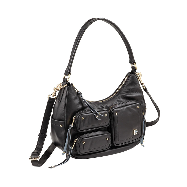 DUDU Sac à bandoulière en cuir pour femme avec bandoulière amovible, spacieux et élégant – Sac hobo avec plusieurs poches, sac banane avec fermeture éclair
