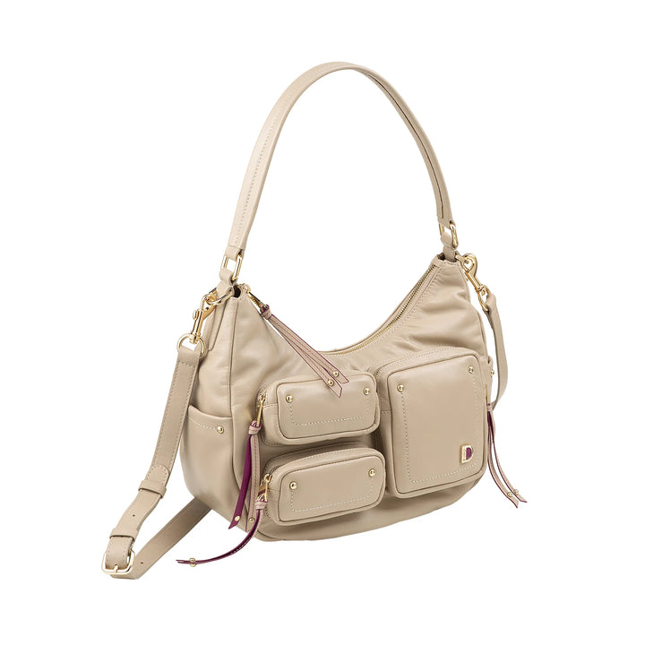DUDU Sac à bandoulière en cuir pour femme avec bandoulière amovible, spacieux et élégant – Sac hobo avec plusieurs poches, sac banane avec fermeture éclair