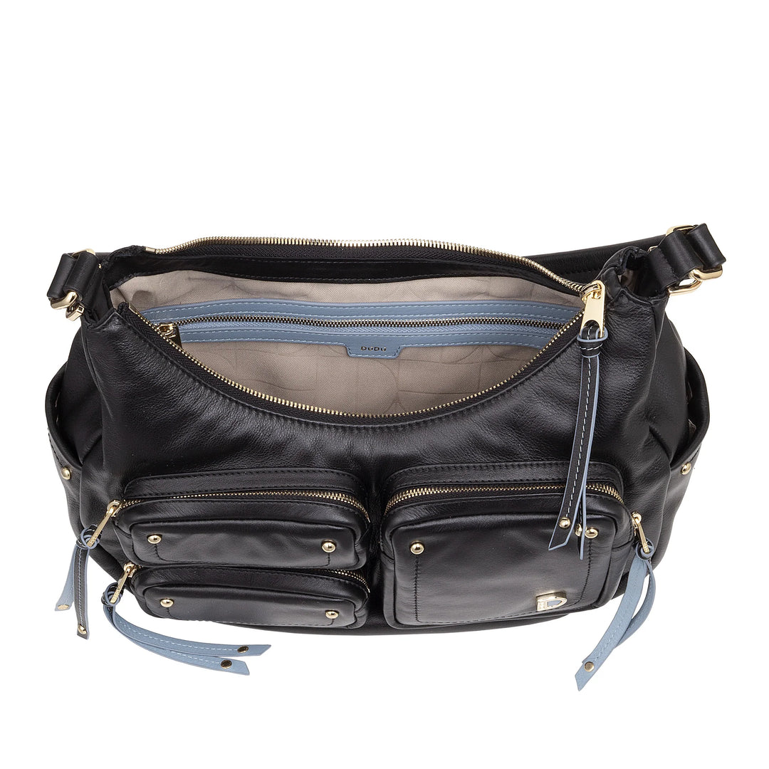 DUDU Sac à bandoulière en cuir pour femme avec bandoulière amovible, spacieux et élégant – Sac hobo avec plusieurs poches, sac banane avec fermeture éclair