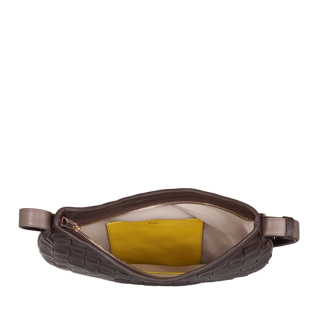 DUDU Sac à Bandoulière pour Femme en Cuir Véritable Tissé - Sac Hobo élégant avec Bandoulière Ajustable et Fermeture Éclair, Design Artisanal, Spacieux et Polyvalent