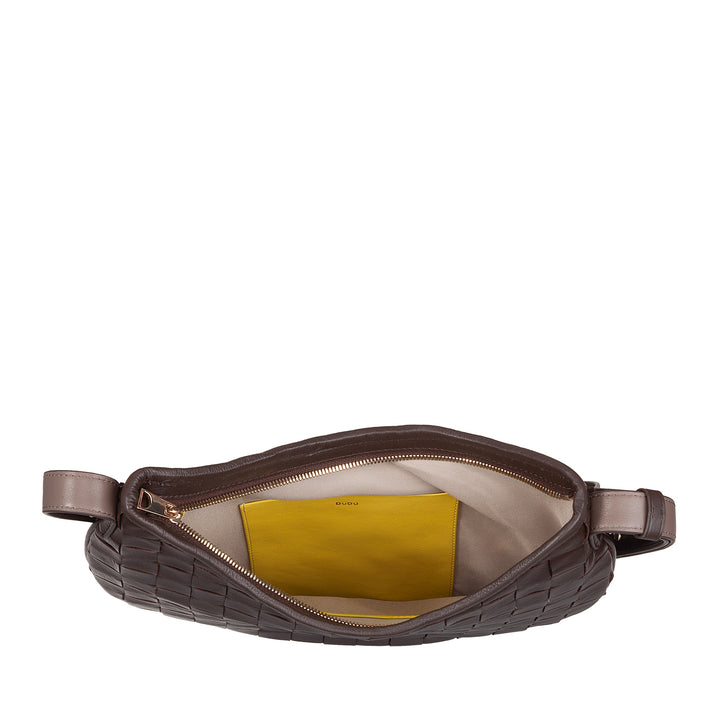 DUDU Sac à Bandoulière pour Femme en Cuir Véritable Tissé - Sac Hobo élégant avec Bandoulière Ajustable et Fermeture Éclair, Design Artisanal, Spacieux et Polyvalent