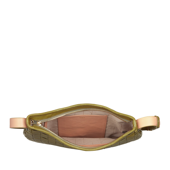 DUDU Sac à Bandoulière pour Femme en Cuir Véritable Tissé - Sac Hobo élégant avec Bandoulière Ajustable et Fermeture Éclair, Design Artisanal, Spacieux et Polyvalent