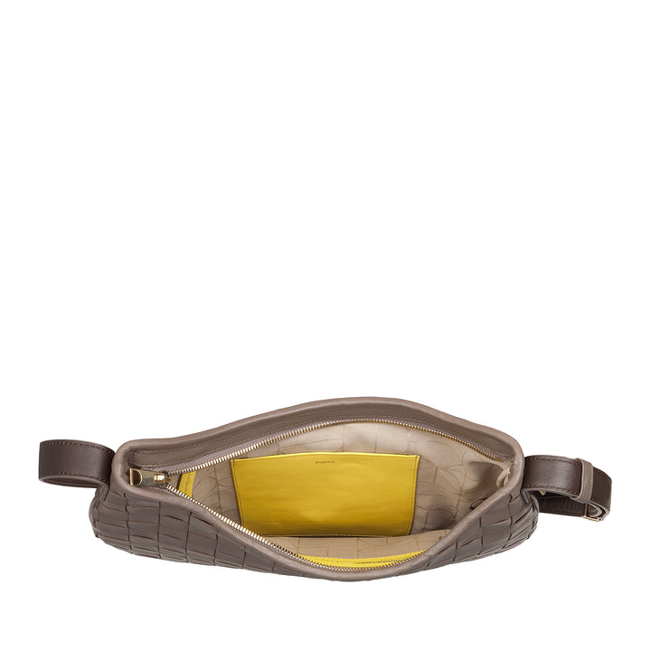 DUDU Sac à Bandoulière pour Femme en Cuir Véritable Tissé - Sac Hobo élégant avec Bandoulière Ajustable et Fermeture Éclair, Design Artisanal, Spacieux et Polyvalent