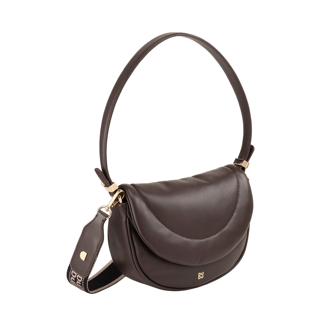 DUDU Sac Bandoulière Femme en Cuir Matelassé, Petit Sac à Main Rembourré Elégant avec Rabat, Bandoulière Amovible et Bandoulière