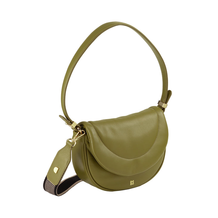 DUDU Sac Bandoulière Femme en Cuir Matelassé, Petit Sac à Main Rembourré Elégant avec Rabat, Bandoulière Amovible et Bandoulière