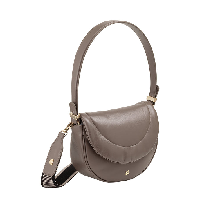 DUDU Sac Bandoulière Femme en Cuir Matelassé, Petit Sac à Main Rembourré Elégant avec Rabat, Bandoulière Amovible et Bandoulière