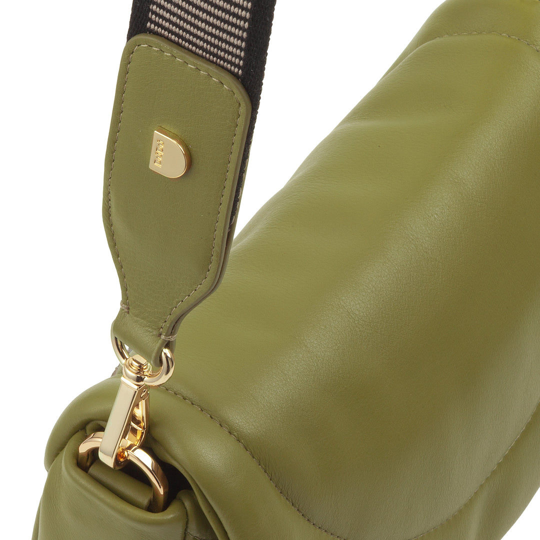 DUDU Sac Bandoulière Femme en Cuir Matelassé, Petit Sac à Main Rembourré Elégant avec Rabat, Bandoulière Amovible et Bandoulière