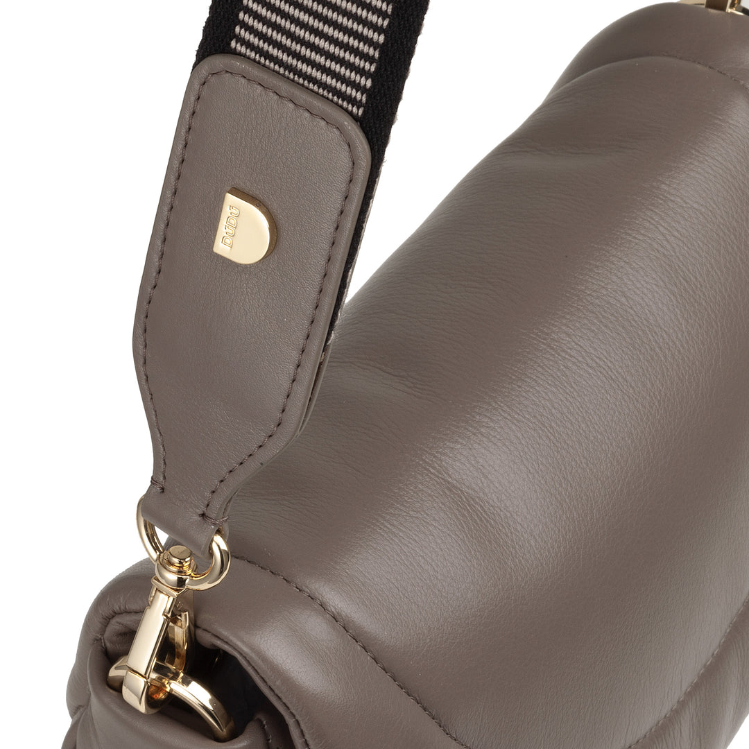 DUDU Sac Bandoulière Femme en Cuir Matelassé, Petit Sac à Main Rembourré Elégant avec Rabat, Bandoulière Amovible et Bandoulière