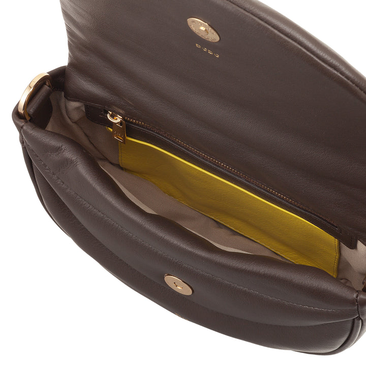 DUDU Sac Bandoulière Femme en Cuir Matelassé, Petit Sac à Main Rembourré Elégant avec Rabat, Bandoulière Amovible et Bandoulière