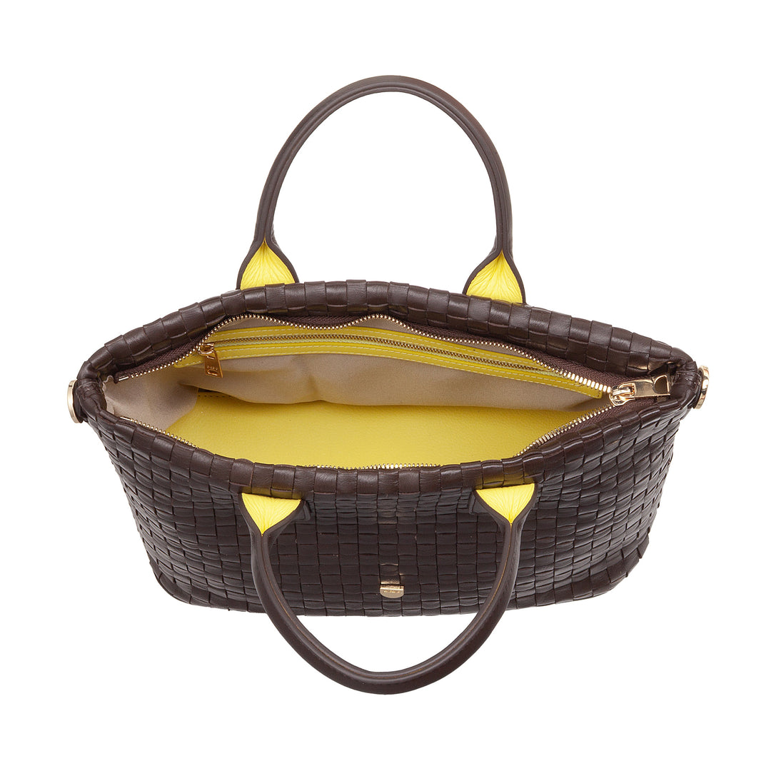 DUDU Sac à bandoulière pour Femme en Cuir véritable tressé - Sac à Main élégant avec poignées, Fermeture éclair et bandoulière réglable Amovible - Sac à Main Spacieux pour Le Bureau et Les Loisirs