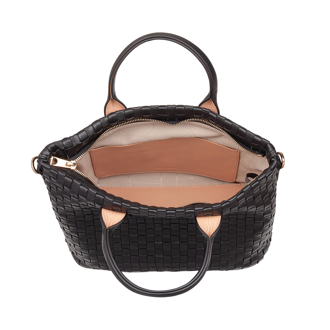 DUDU Sac à bandoulière pour Femme en Cuir véritable tressé - Sac à Main élégant avec poignées, Fermeture éclair et bandoulière réglable Amovible - Sac à Main Spacieux pour Le Bureau et Les Loisirs