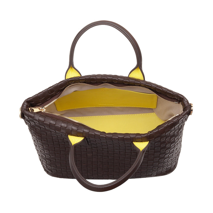 DUDU Sac à bandoulière pour Femme en Cuir véritable tressé - Sac à Main élégant avec poignées, Fermeture éclair et bandoulière réglable Amovible - Sac à Main Spacieux pour Le Bureau et Les Loisirs