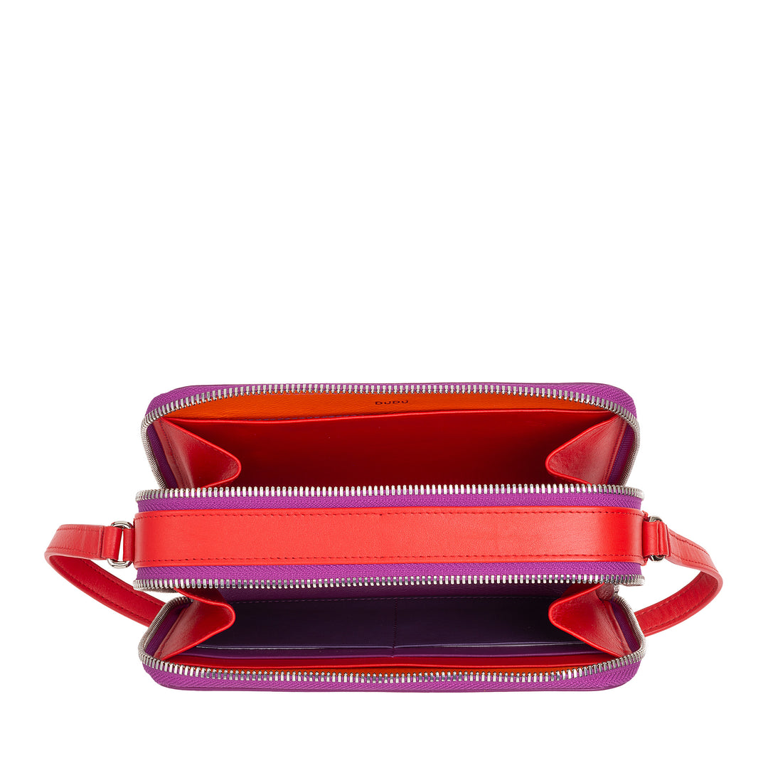 DUDU Petit sac à bandoulière en cuir pour femme, portefeuille à double fermeture éclair, sac à main multipoches