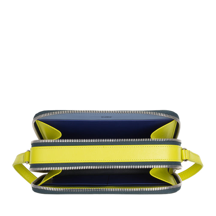 DUDU Petit sac à bandoulière en cuir pour femme, portefeuille à double fermeture éclair, sac à main multipoches