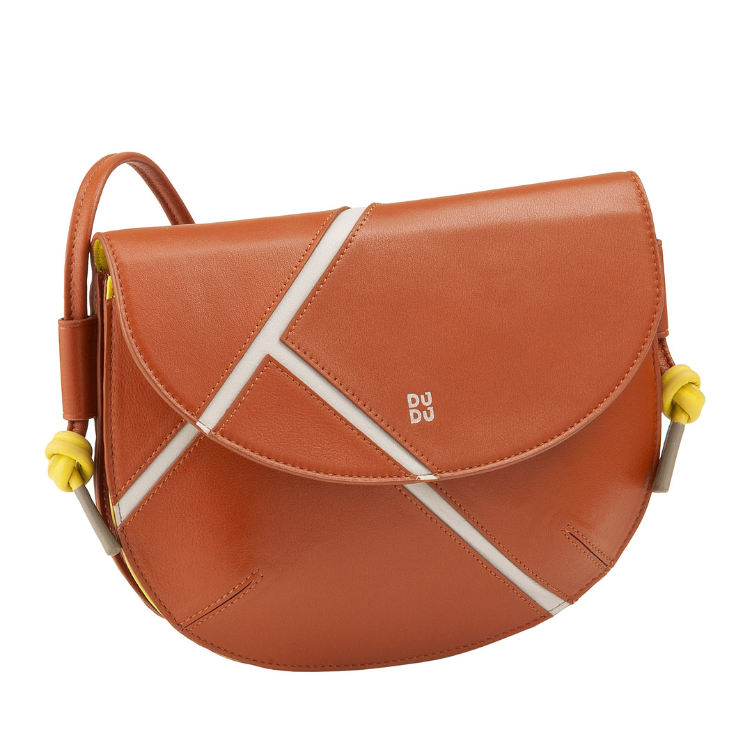 DUDU Sac à Bandoulière pour Femme en Cuir Véritable - Petit Sac à Main avec Fermeture à Rabat Style Tennis avec Bandoulière Ajustable et Intérieur Spacieux