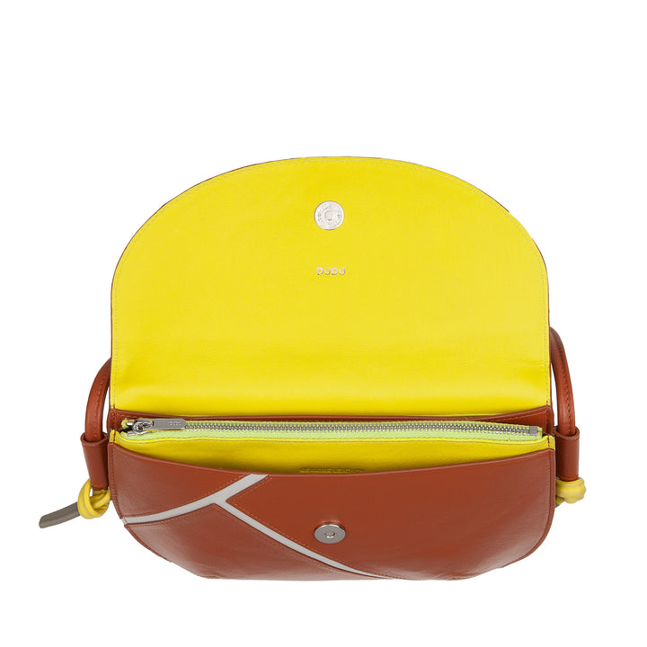 DUDU Sac à Bandoulière pour Femme en Cuir Véritable - Petit Sac à Main avec Fermeture à Rabat Style Tennis avec Bandoulière Ajustable et Intérieur Spacieux