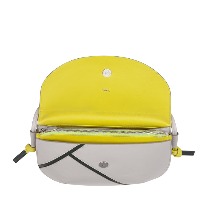 DUDU Sac à Bandoulière pour Femme en Cuir Véritable - Petit Sac à Main avec Fermeture à Rabat Style Tennis avec Bandoulière Ajustable et Intérieur Spacieux