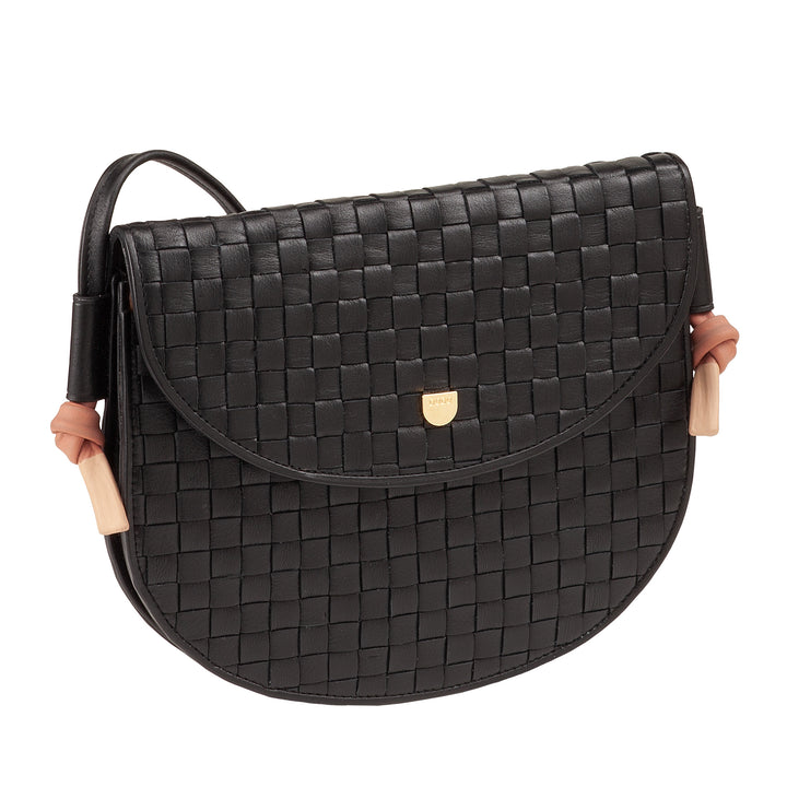 DUDU Petit sac à bandoulière tissé en cuir véritable avec rabat – Sac à bandoulière élégant fabriqué à la main pour femme, sac à main polyvalent pour un usage quotidien et des événements