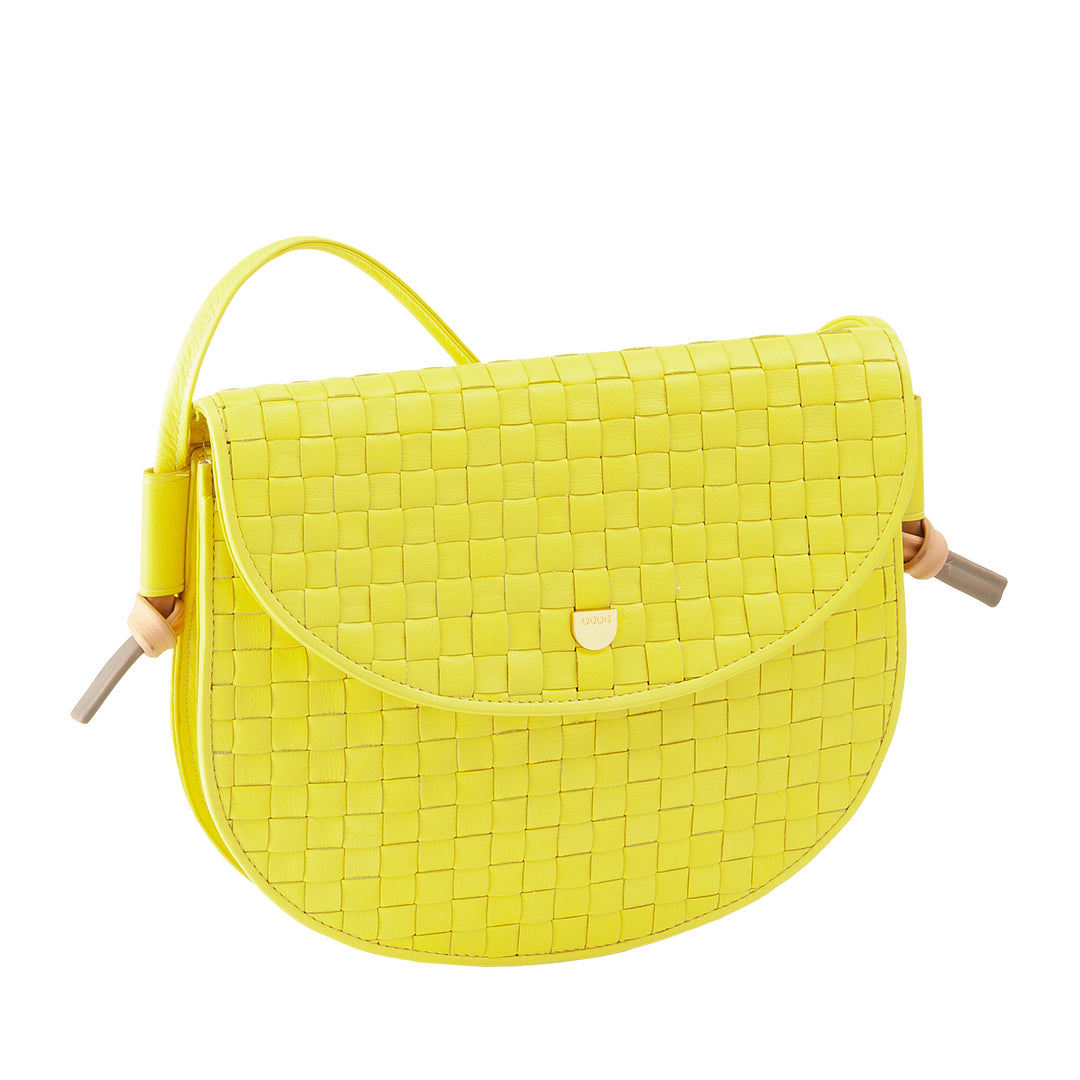 DUDU Petit sac à bandoulière tissé en cuir véritable avec rabat – Sac à bandoulière élégant fabriqué à la main pour femme, sac à main polyvalent pour un usage quotidien et des événements