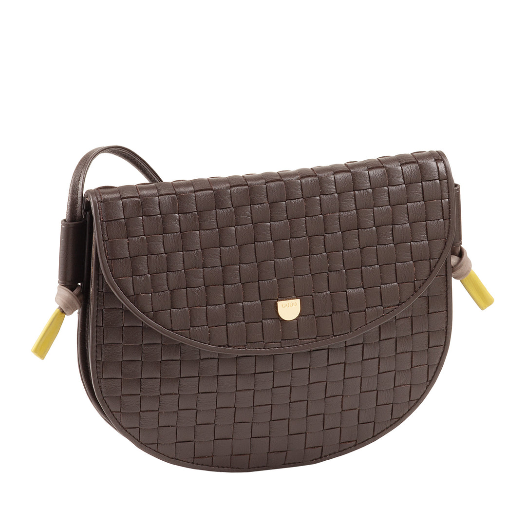 DUDU Petit sac à bandoulière tissé en cuir véritable avec rabat – Sac à bandoulière élégant fabriqué à la main pour femme, sac à main polyvalent pour un usage quotidien et des événements