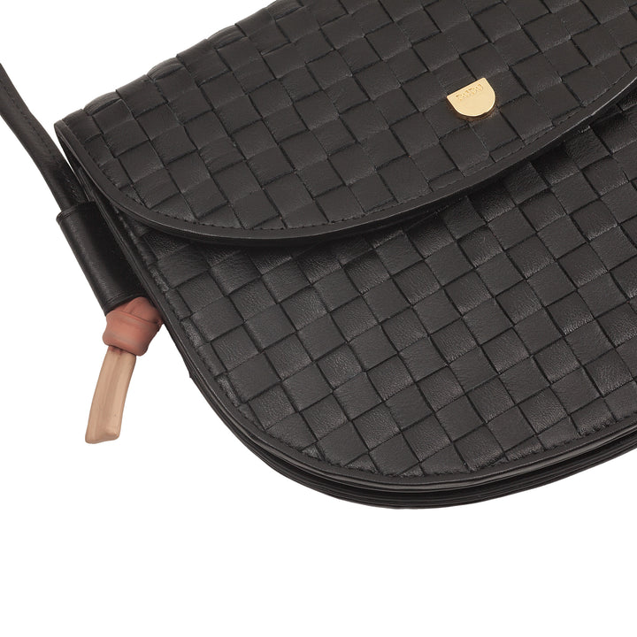 DUDU Petit sac à bandoulière tissé en cuir véritable avec rabat – Sac à bandoulière élégant fabriqué à la main pour femme, sac à main polyvalent pour un usage quotidien et des événements