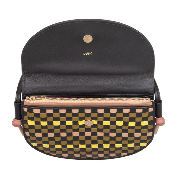 DUDU Petit sac à bandoulière tissé en cuir véritable avec rabat – Sac à bandoulière élégant fabriqué à la main pour femme, sac à main polyvalent pour un usage quotidien et des événements