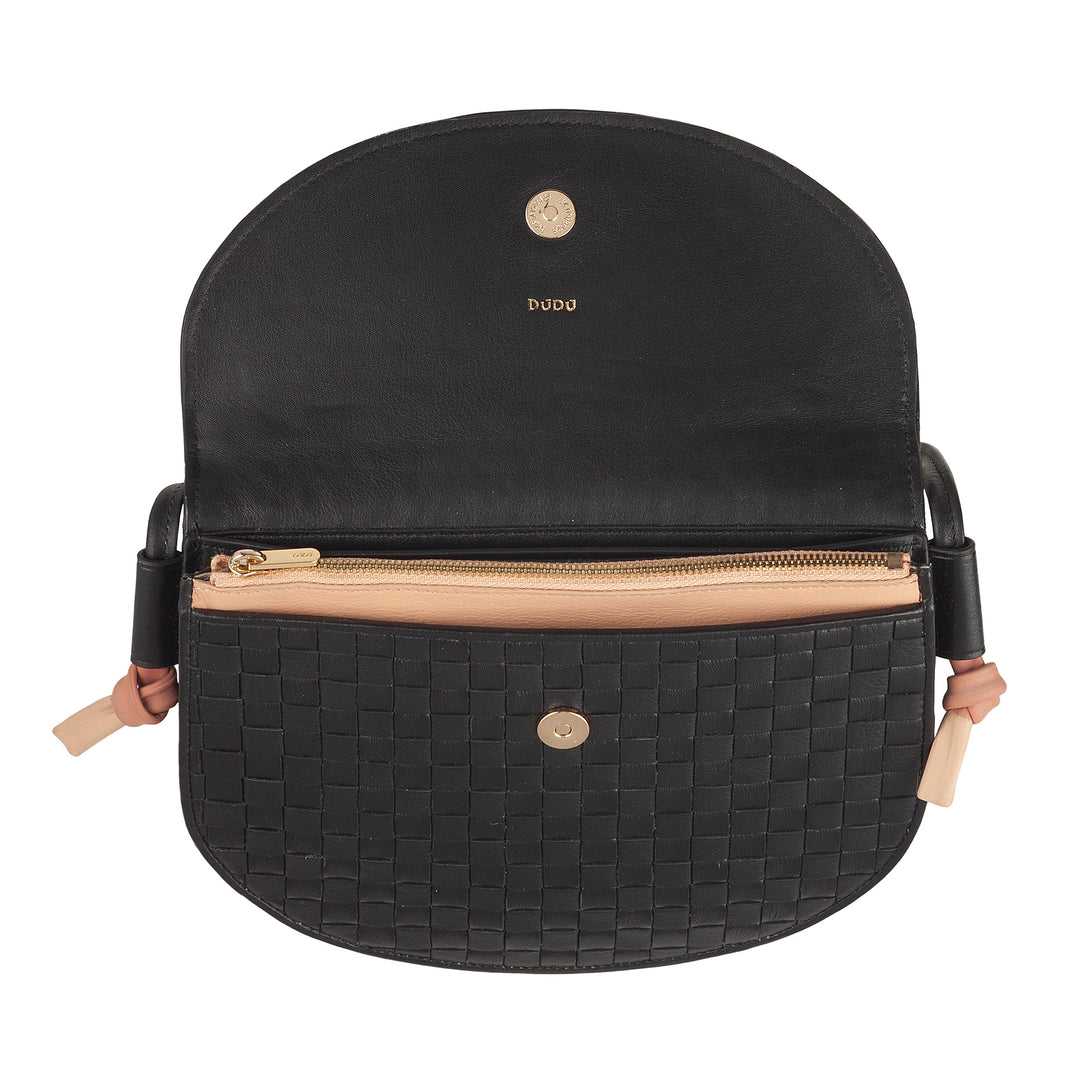 DUDU Petit sac à bandoulière tissé en cuir véritable avec rabat – Sac à bandoulière élégant fabriqué à la main pour femme, sac à main polyvalent pour un usage quotidien et des événements